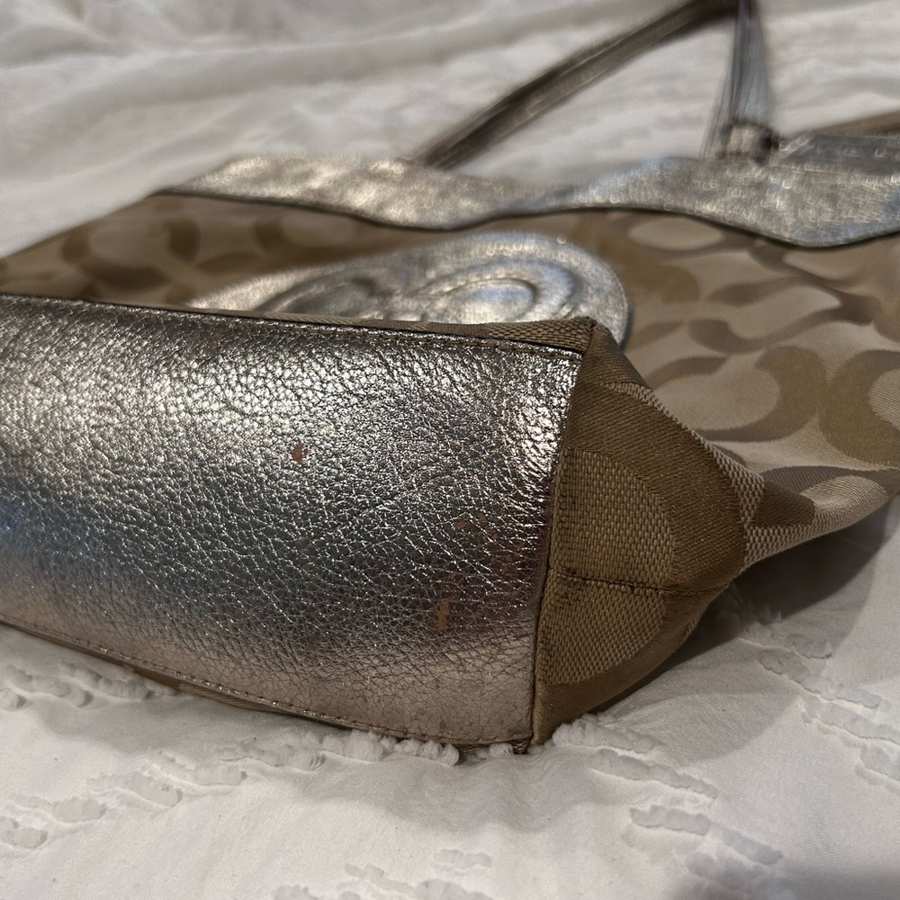 Coach Metallic Gold Hue and Tan Monogram Tote - Picture 9 of 15